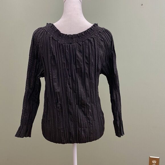Harve Benard Crinkle Blouse Small Black Tassel Top Witchy Boho Whimsigoth - Picture 4 of 13